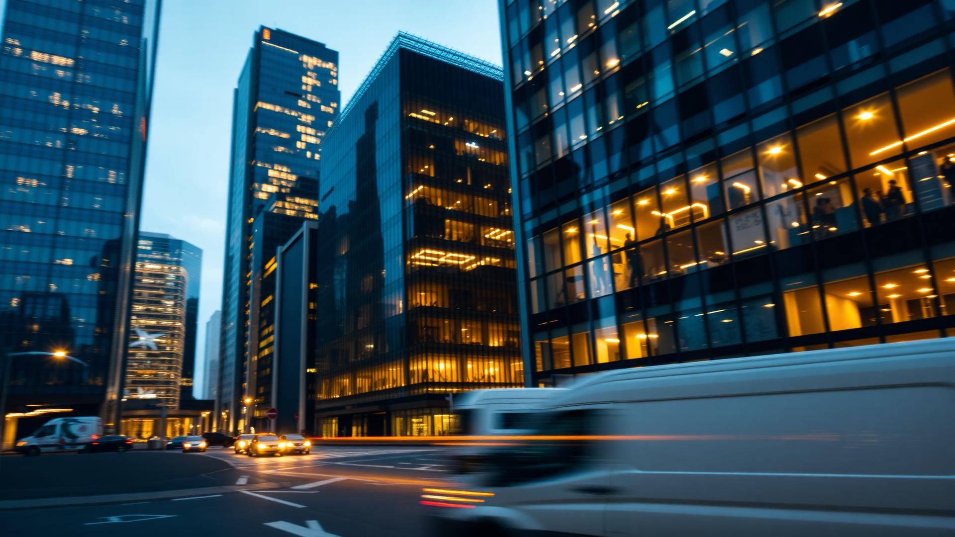 London business district at blue hour